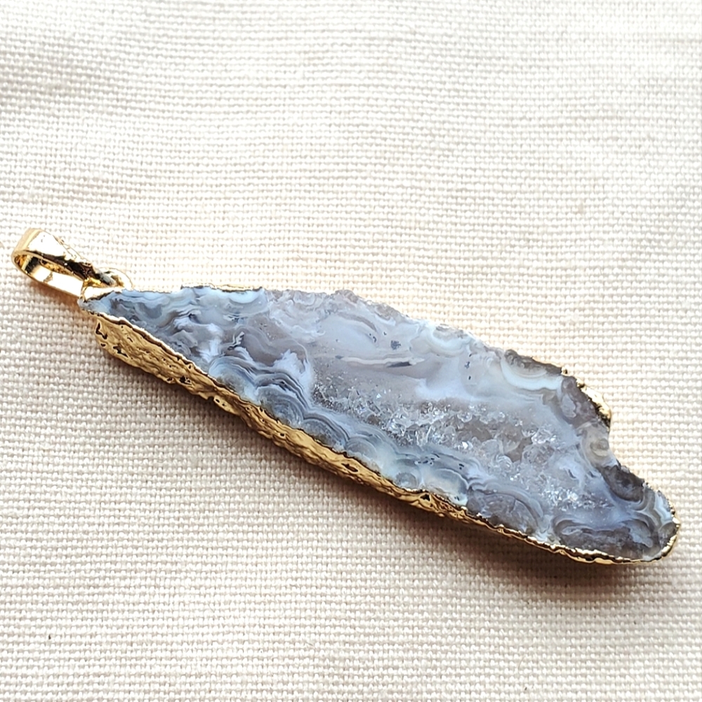 Grey Agate Geode Slice Pendant